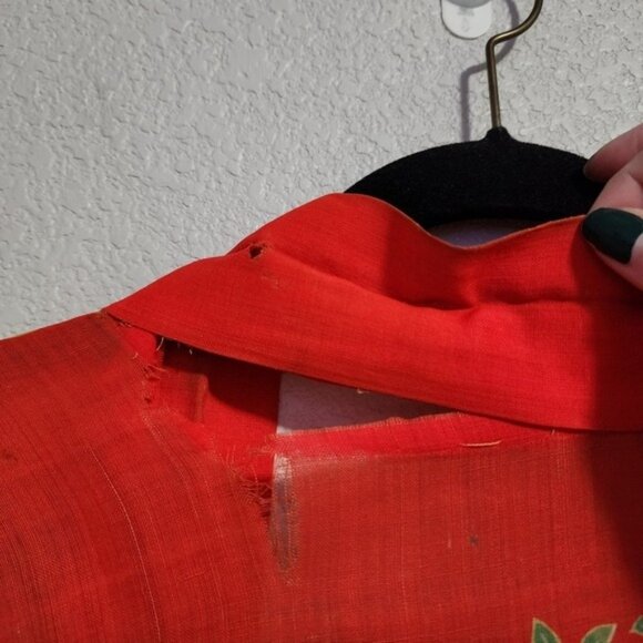 ANTIQUE 1930's‎ Japanese Kimono Yuzen Zome floral Wagasa print in red 30's - Picture 10 of 16